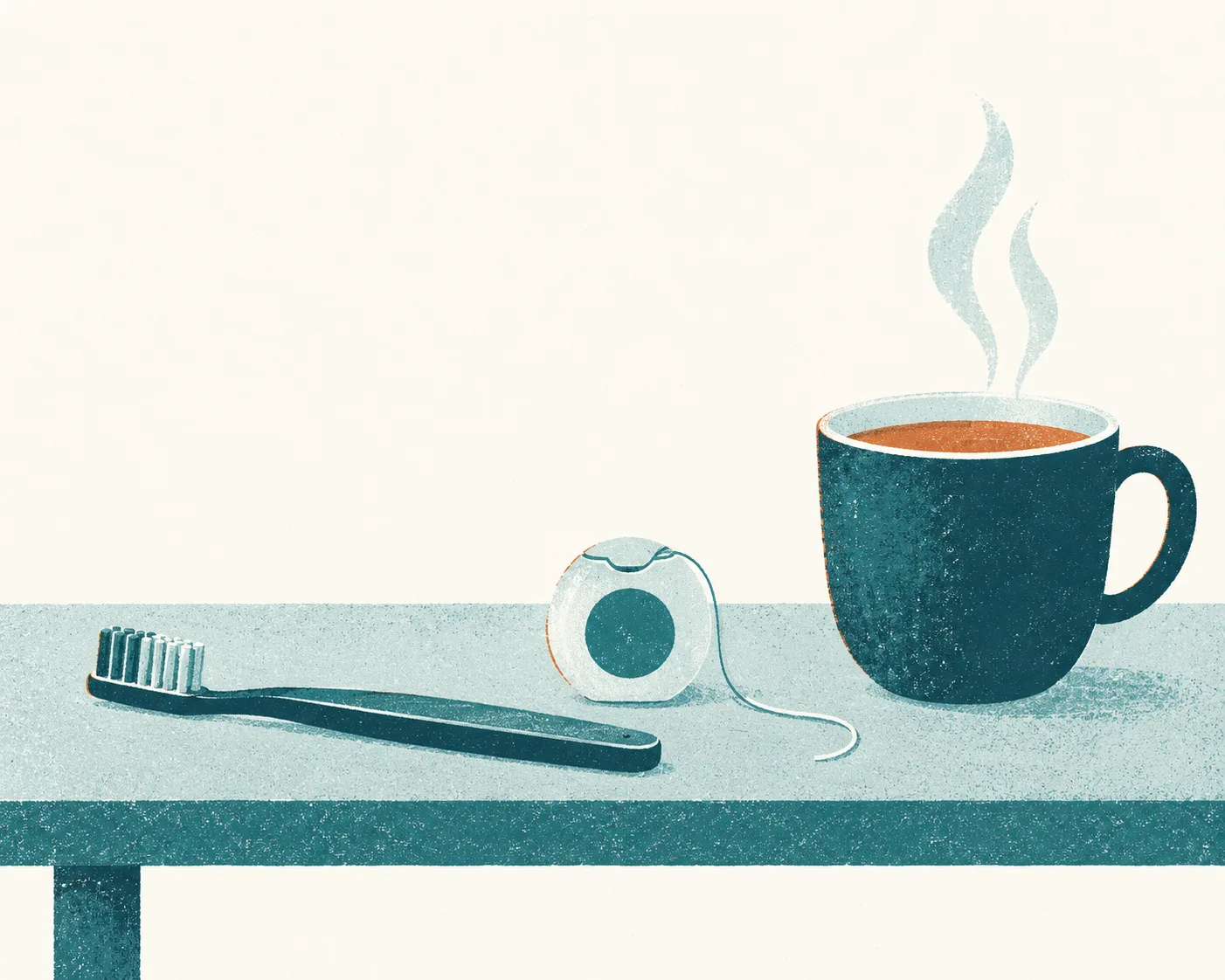 Cepillo, hilo dental y una taza de té sobre la mesa: el control de rutina sin apuro